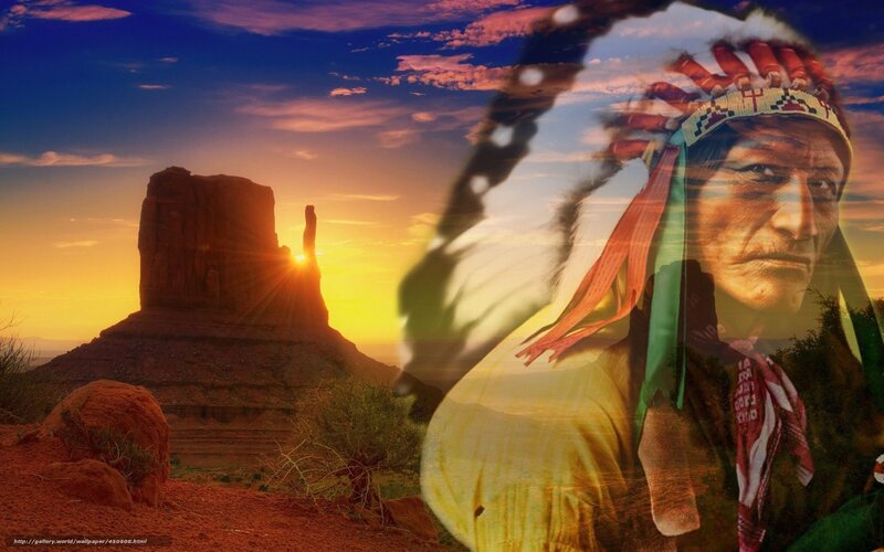 Native American chief at sunset