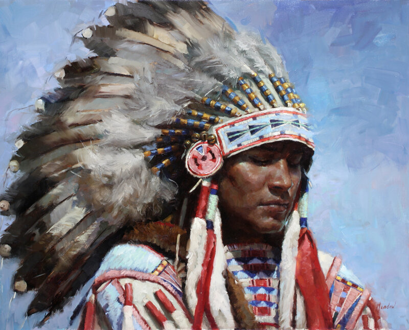 Native American Chief — Blue, Serene, Painting