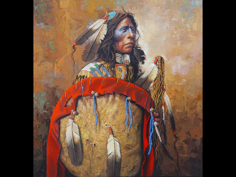 Native American Chief — Brown, Dramatic, Painting, Feather Headdress