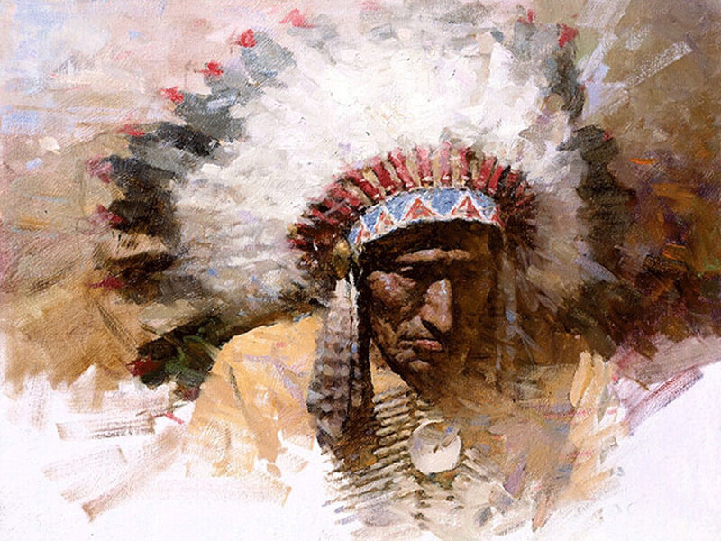 Native American Chief — Brown, Dramatic, Painting, Headdress