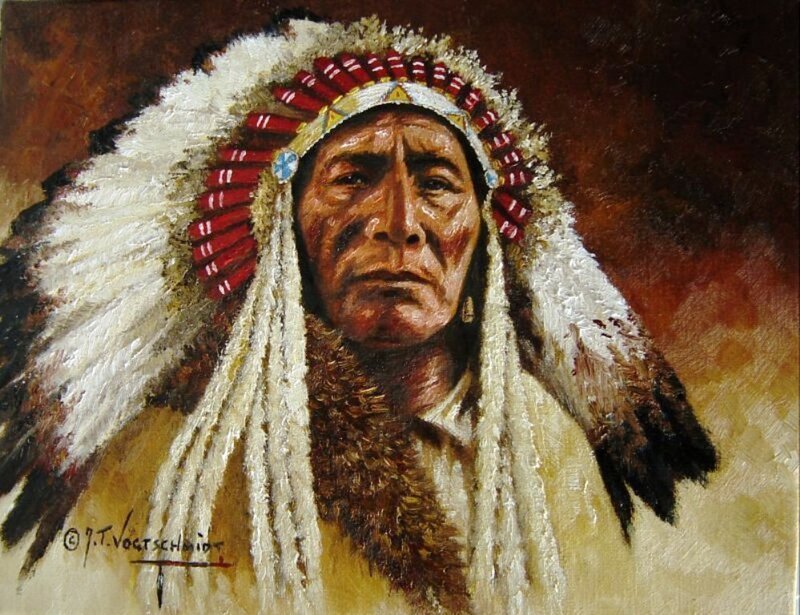 Native American Chief — Brown, Dramatic, Painting