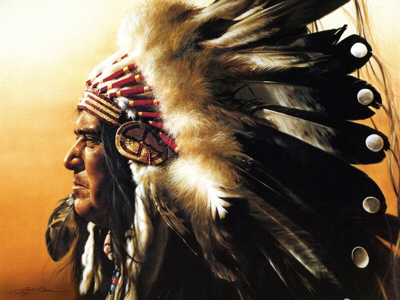 Native American Chief — Brown, Dramatic, Sunset, Painting