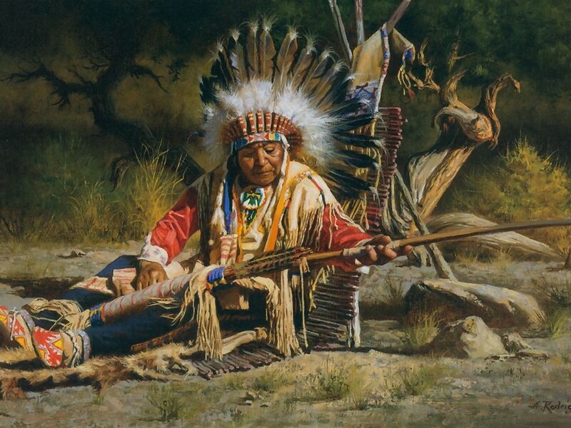 Native American chief in feather headdress
