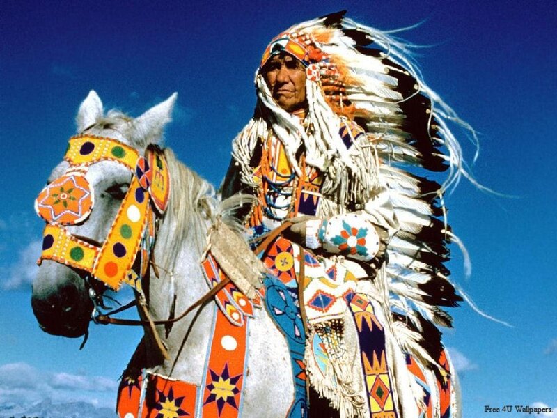 Native American Chief on Horse — Blue, Dramatic