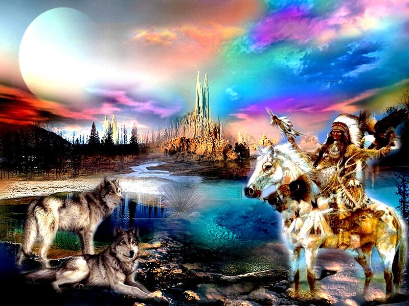 Native American Chief on Horse — Blue