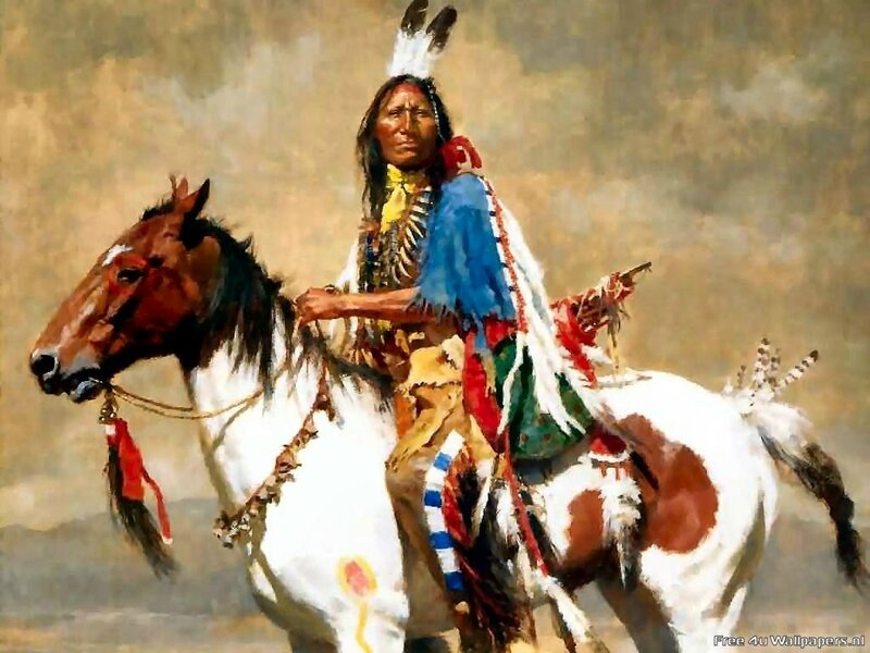 Native American Chief on Horse — Brown, Dramatic