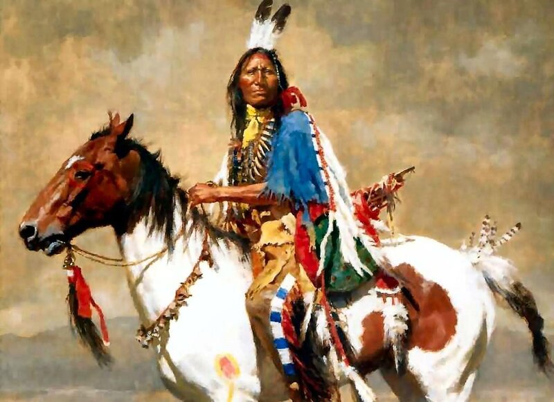 Native American Chief on Horse — Brown