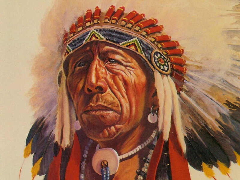 Native American Chief — Red, Dramatic, Painting