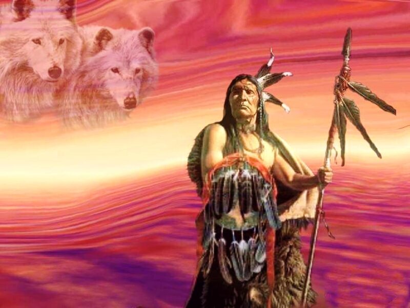 Native American Chief — Red, Dramatic, Sunset, Digital Art