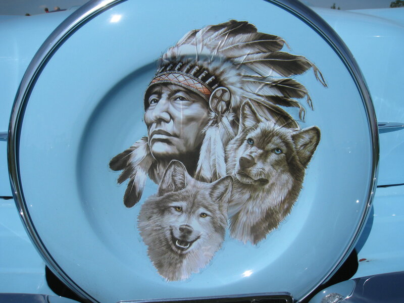 Native American Chief with Wolves — Blue
