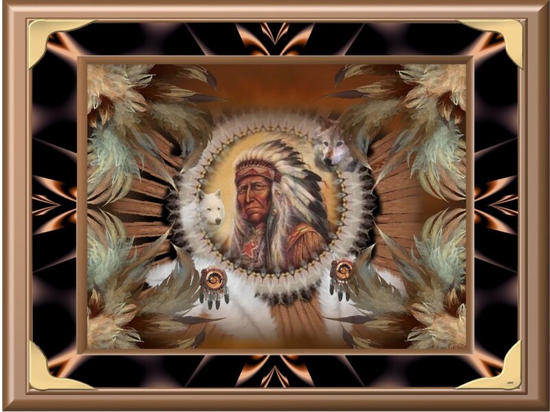 Native American Chief with Wolves — Brown