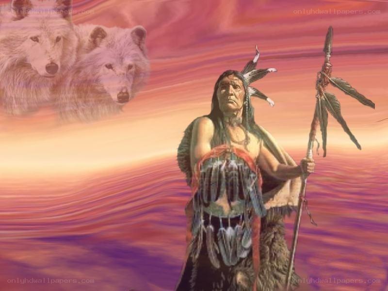 Native American chief with wolves