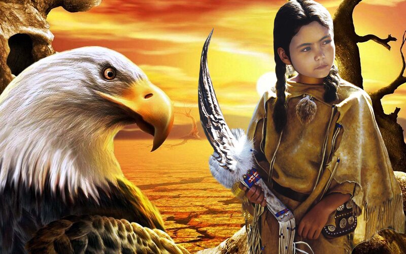 Native American Child with Eagle