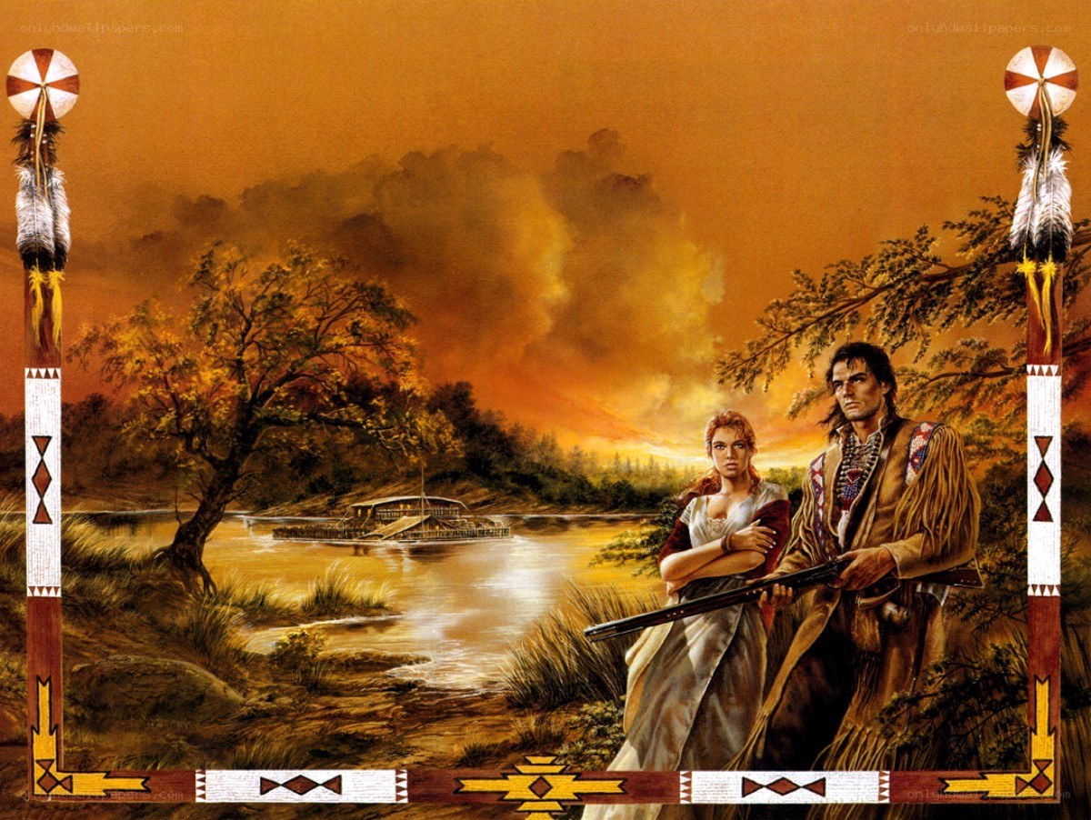 Native American couple at sunset
