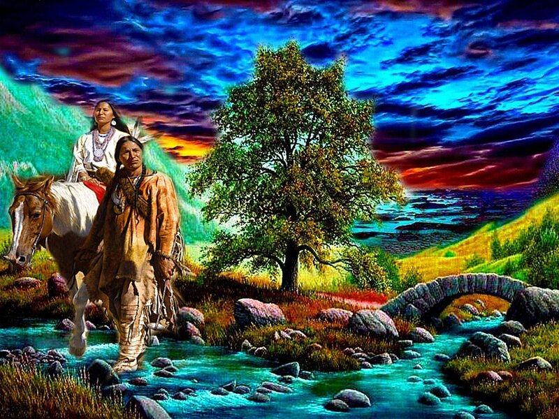 Native American Couple — Blue