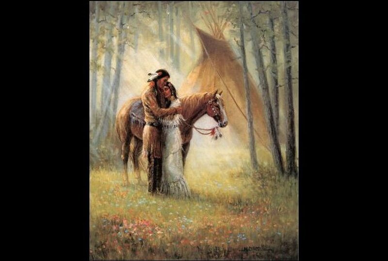 Native American Couple Hugging