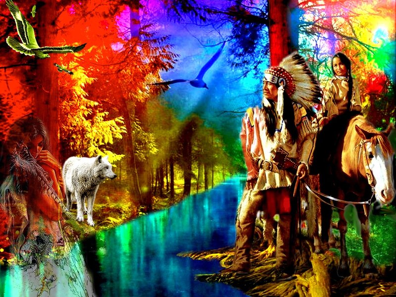 Native American Couple in Forest — Red