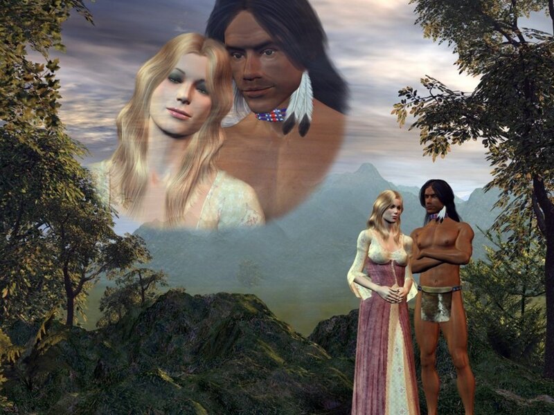Native American couple in forest