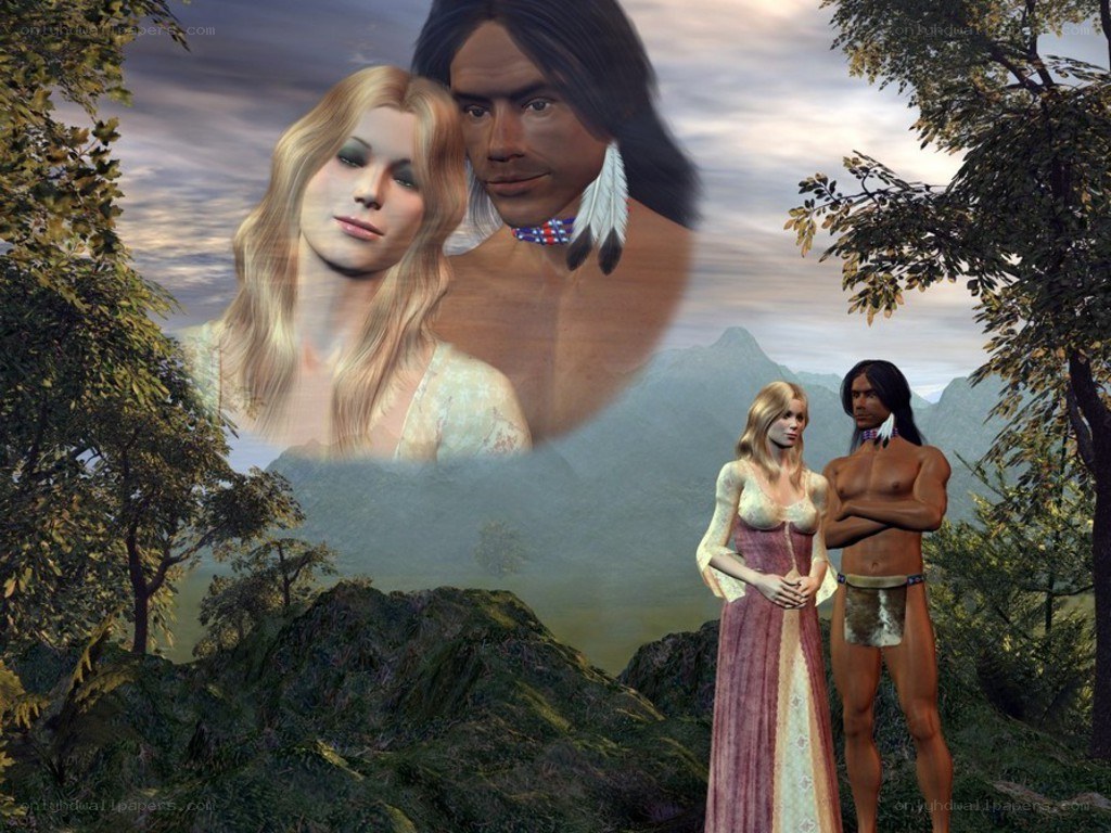 Native American couple in forest