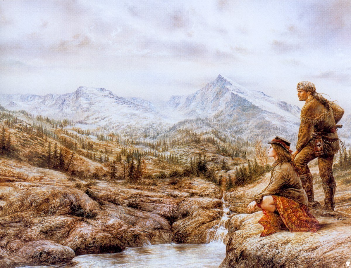 Native American couple in mountain landscape