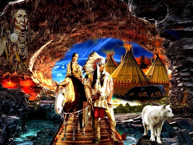 Native American Couple on Horse — Brown