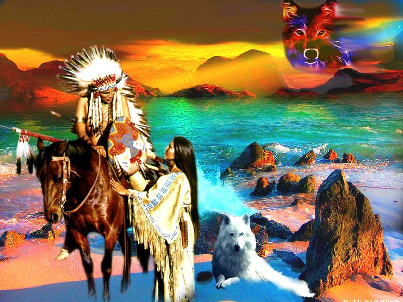 Native American Couple on Horse — Orange