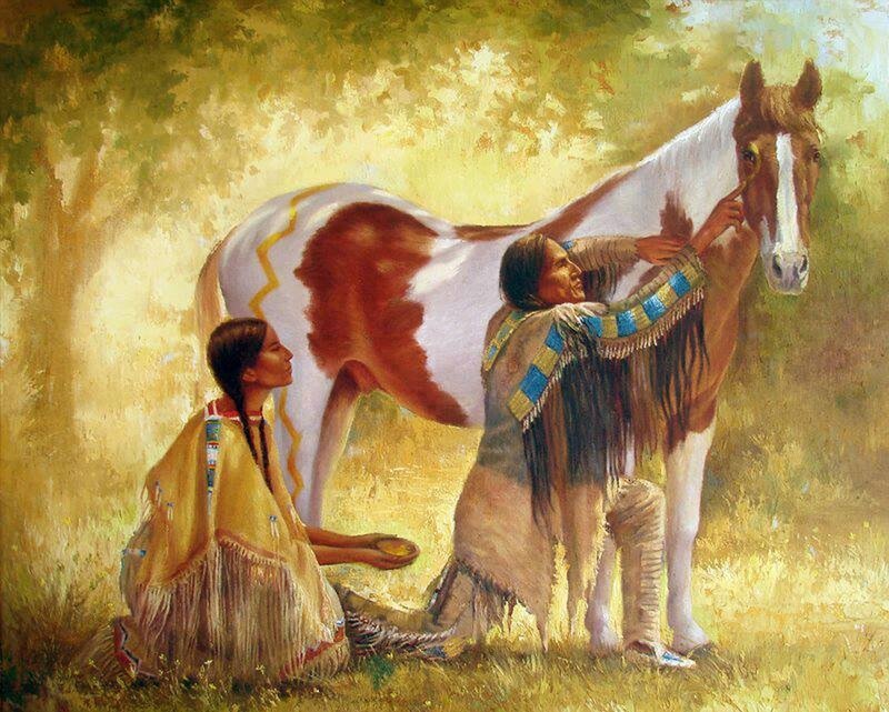 Native American Couple with Horse