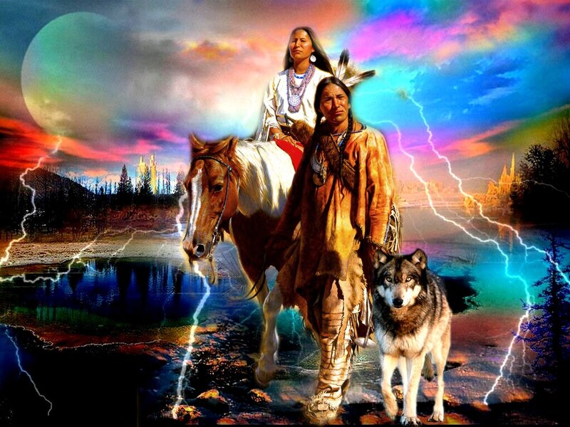 Native American Couple with Wolf