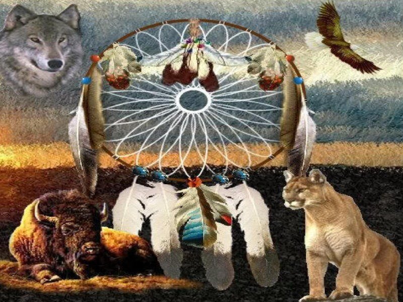 Native American dreamcatcher with animals