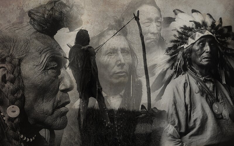 Native American Elders — Black, Somber