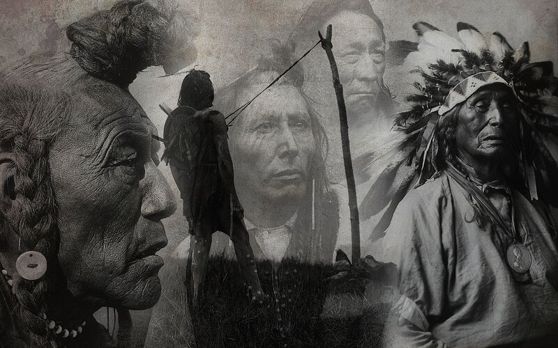 Native American Elders Collage — Black, Somber