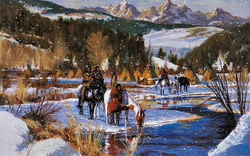 Native American Encampment — Blue, Serene