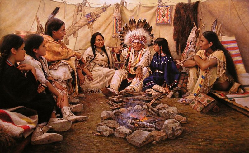 Native American Family in Tipi