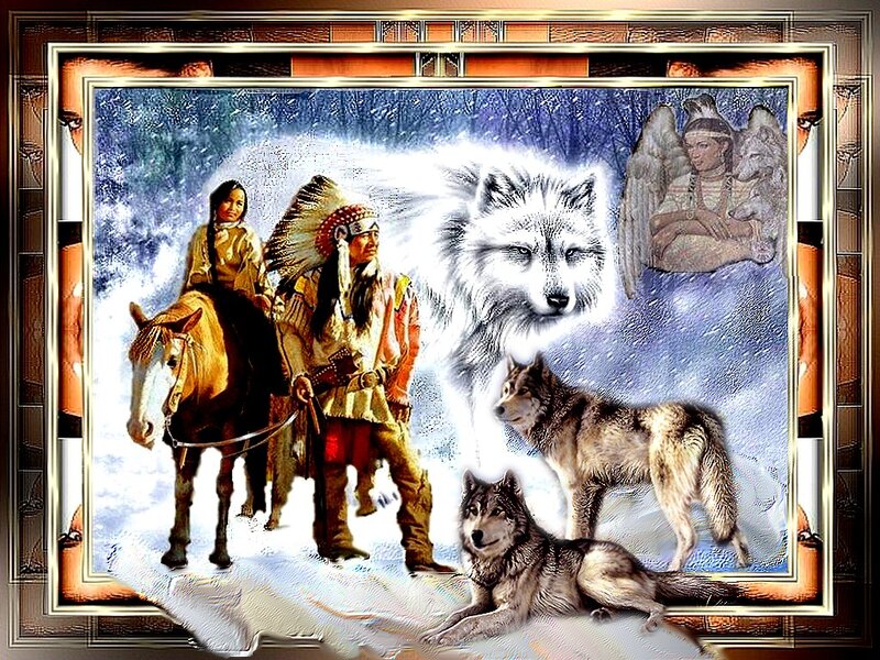 Native American Figures with Wolves