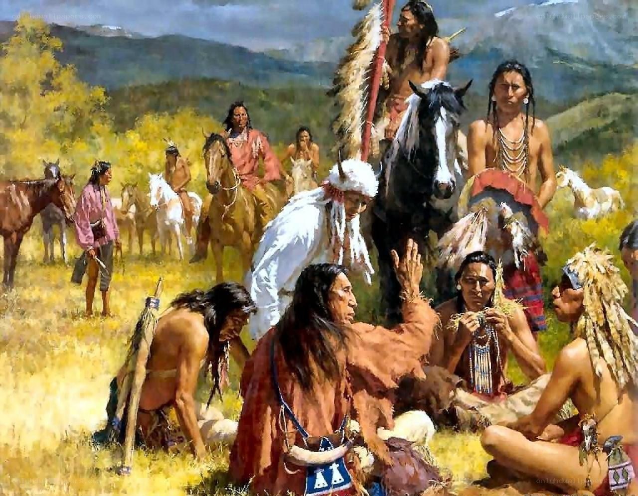 Native American gathering in a valley