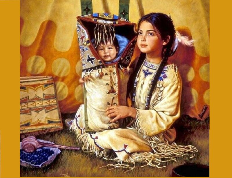 Native American Girl with Baby