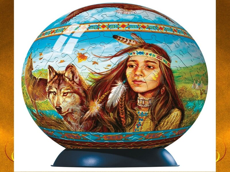 Native American girl with wolf puzzle ball