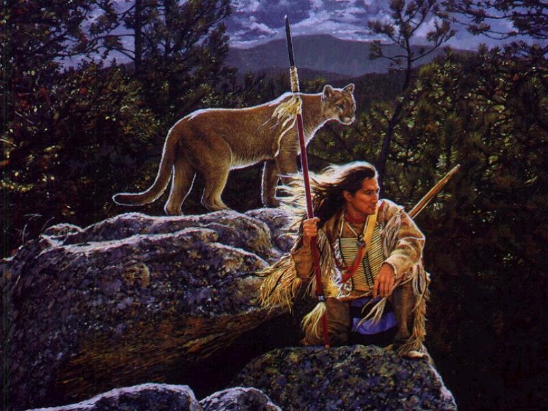 Native American hunter with cougar