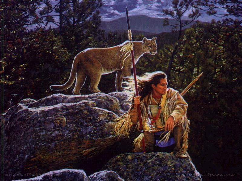 Native American hunter with cougar