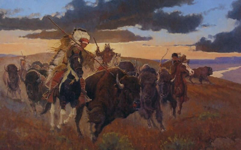 Native American Hunters — Brown, Dramatic, Sunset
