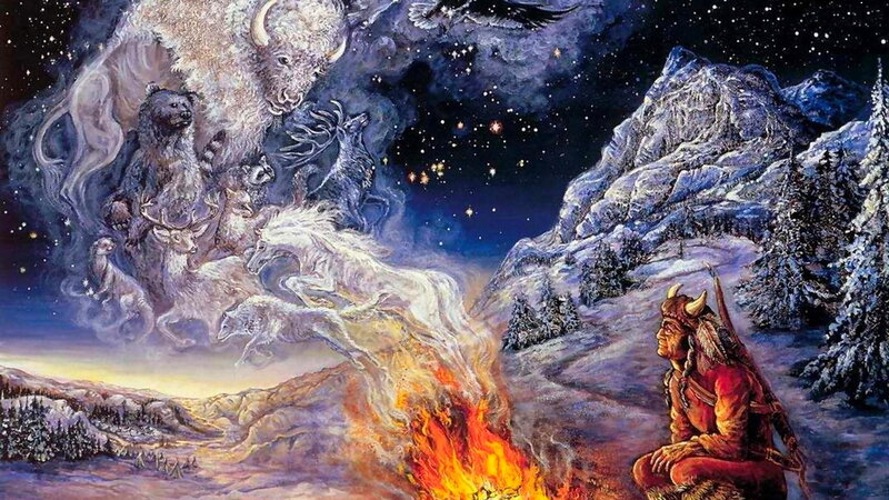Native American Man at Fire