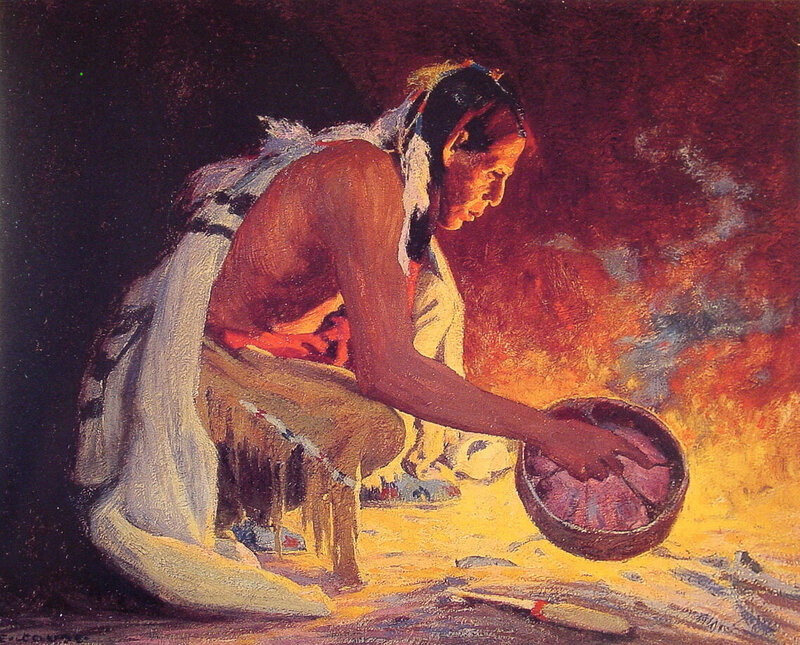 Native American Man by Fire