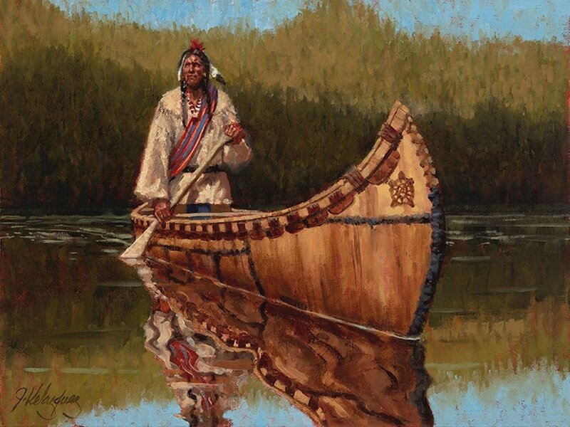 Native American Man in Canoe