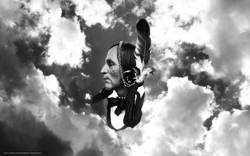 Native American man in clouds