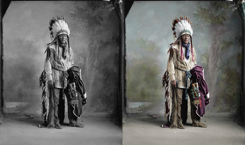 Native American Man in Headdress — Black