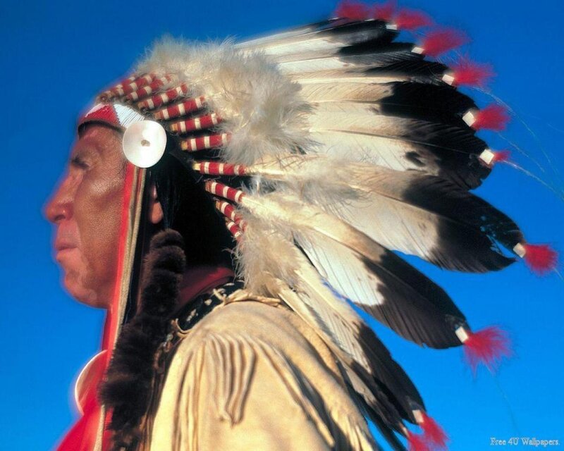 Native American Man in Headdress — Blue