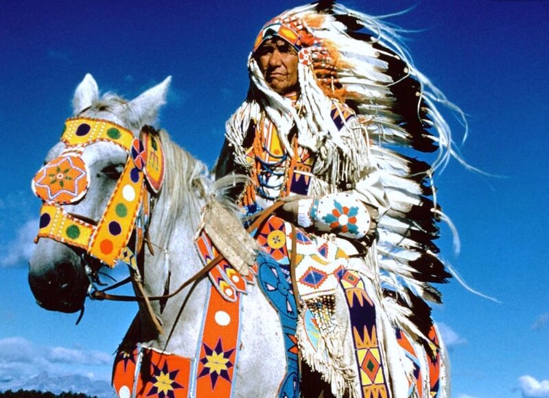 Native American Man on Horse — Blue