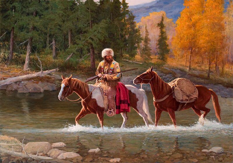 Native American Man on Horse — Brown