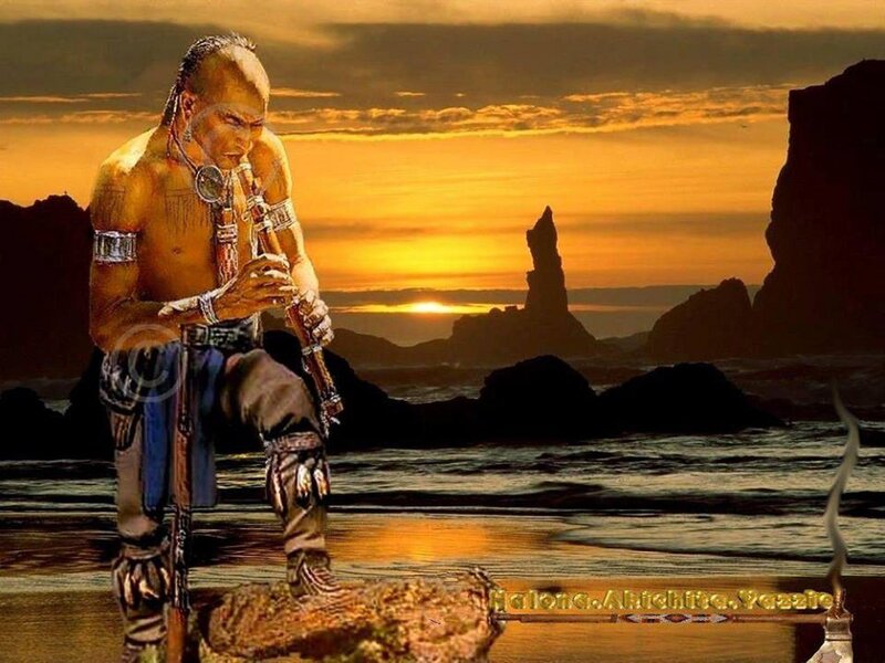 Native American Man Playing Flute — Orange