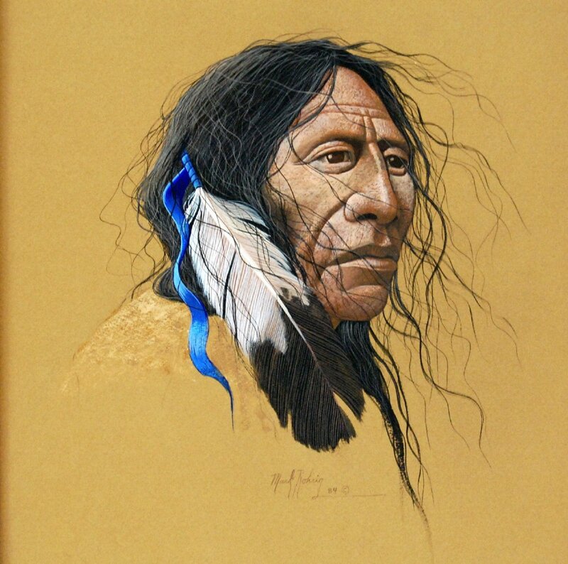 Native American Man Portrait — Brown, Serious